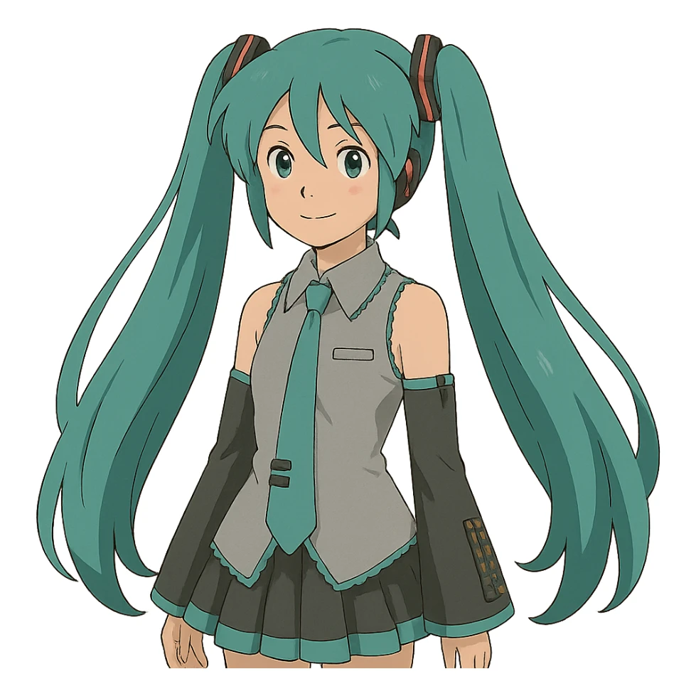 ghibli style Hatsune Miku with teal twin tails sticker