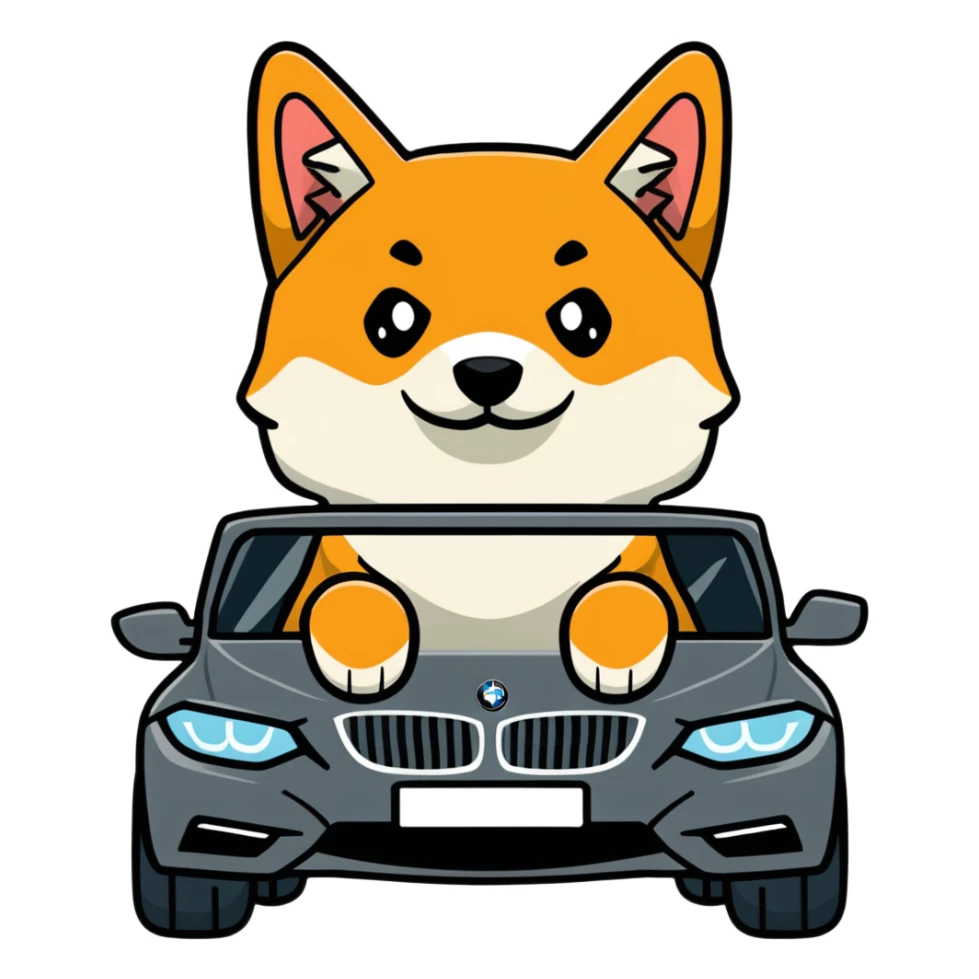 shiba inu sitting inside a BMW car sticker