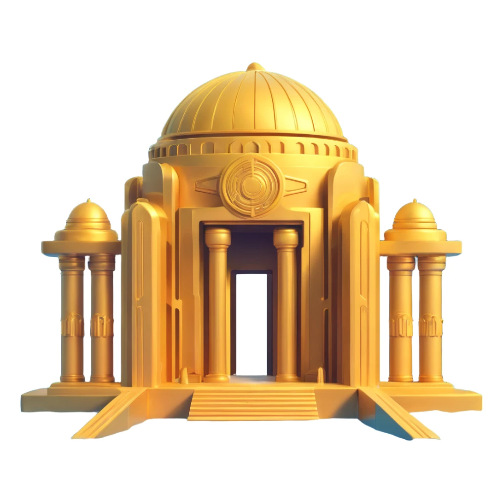 complete golden Anunnaki underwater base with visible domes and pillars, futuristic architecture sticker