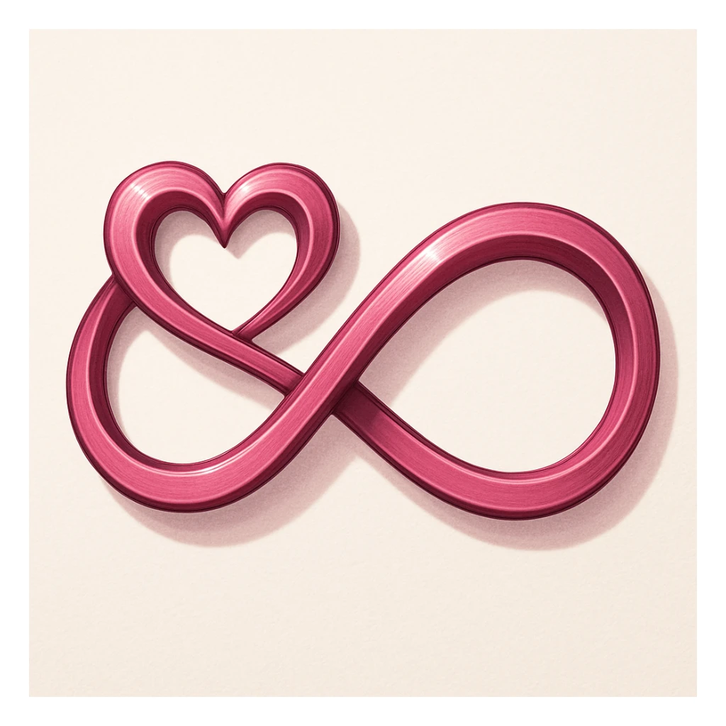 A detailed pink infinity symbol with strong, expressive shadows and highlights, integrating a simple heart shape as part of the infinity loop, so the heart forms one of the loops or is seamlessly woven into the symbol. sticker