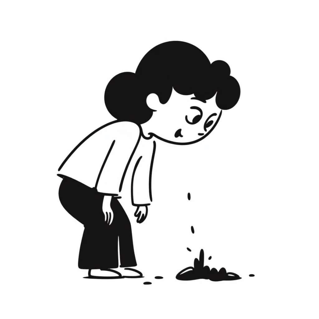 a girl vomiting, hand-drawn doodle style sticker