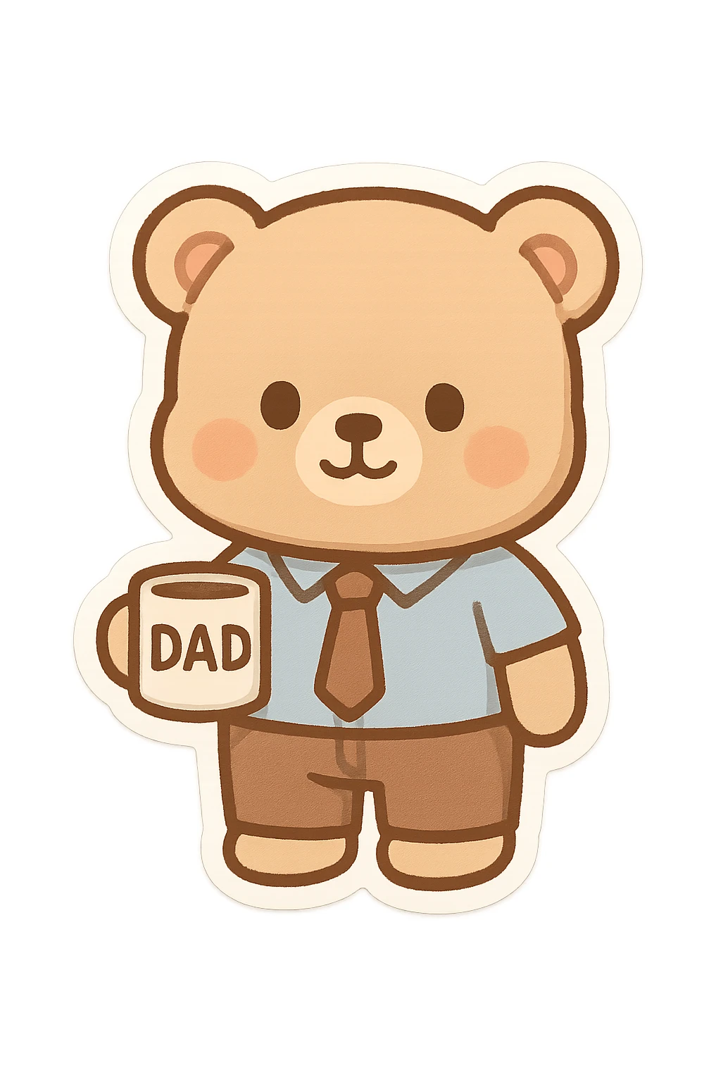 A teddy bear dresses like a dad holding a coffee mug  sticker