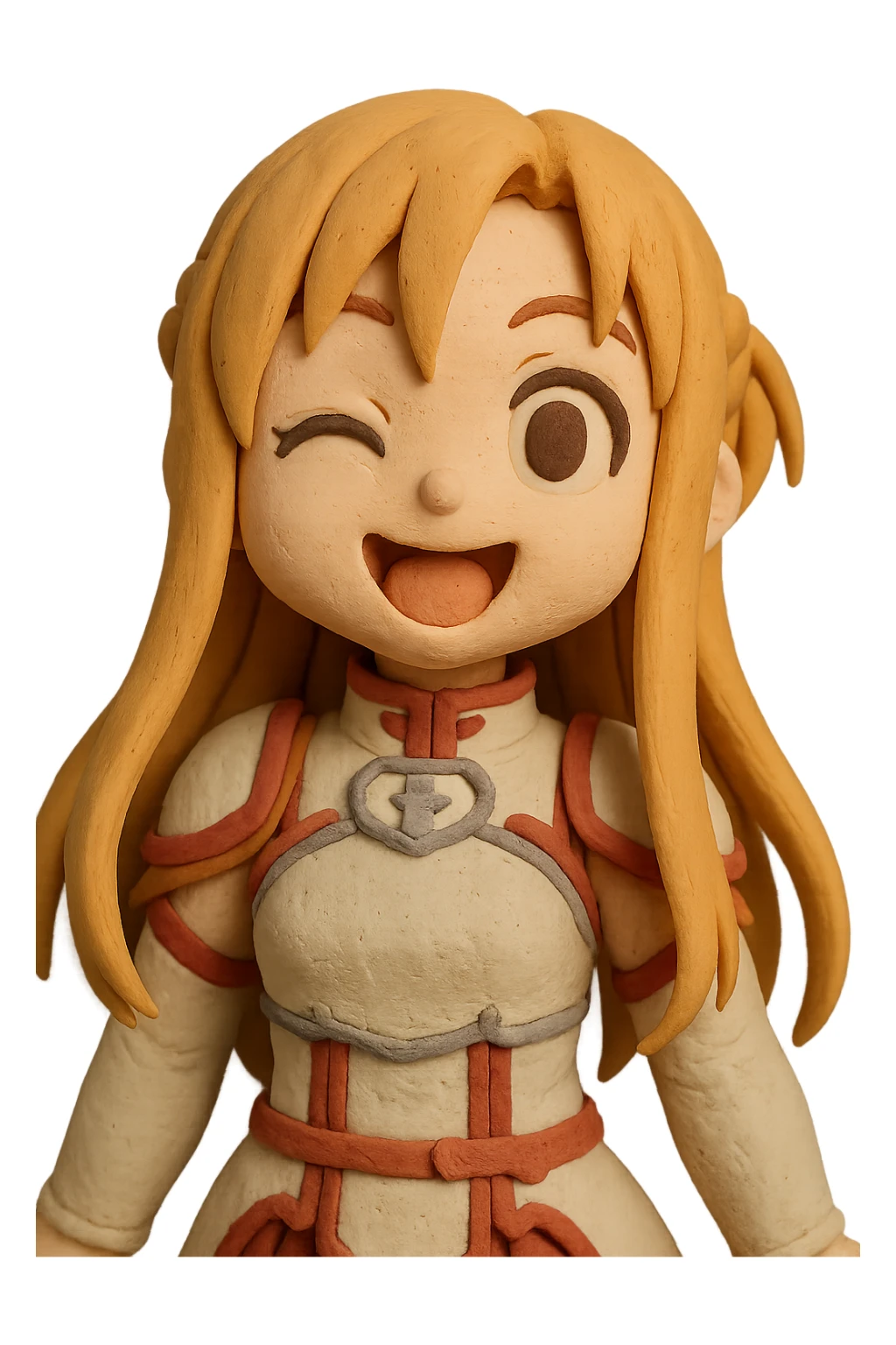 Sticker of Asuna from Sword Art Online in claymation style with a fun expression, inspired by the reference image. sticker