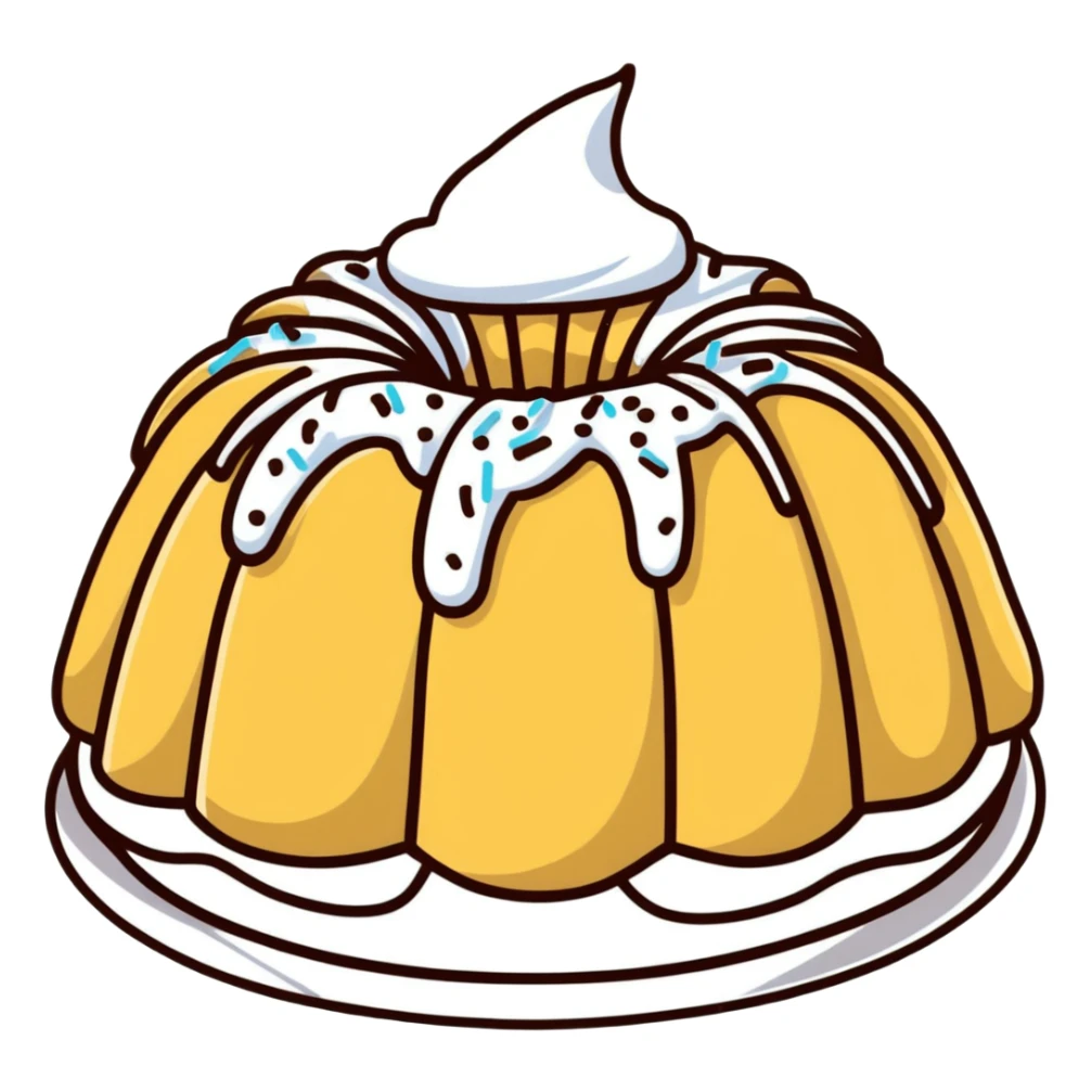 vanilla bundt cake with chocolate frosting and white sprinkles sticker