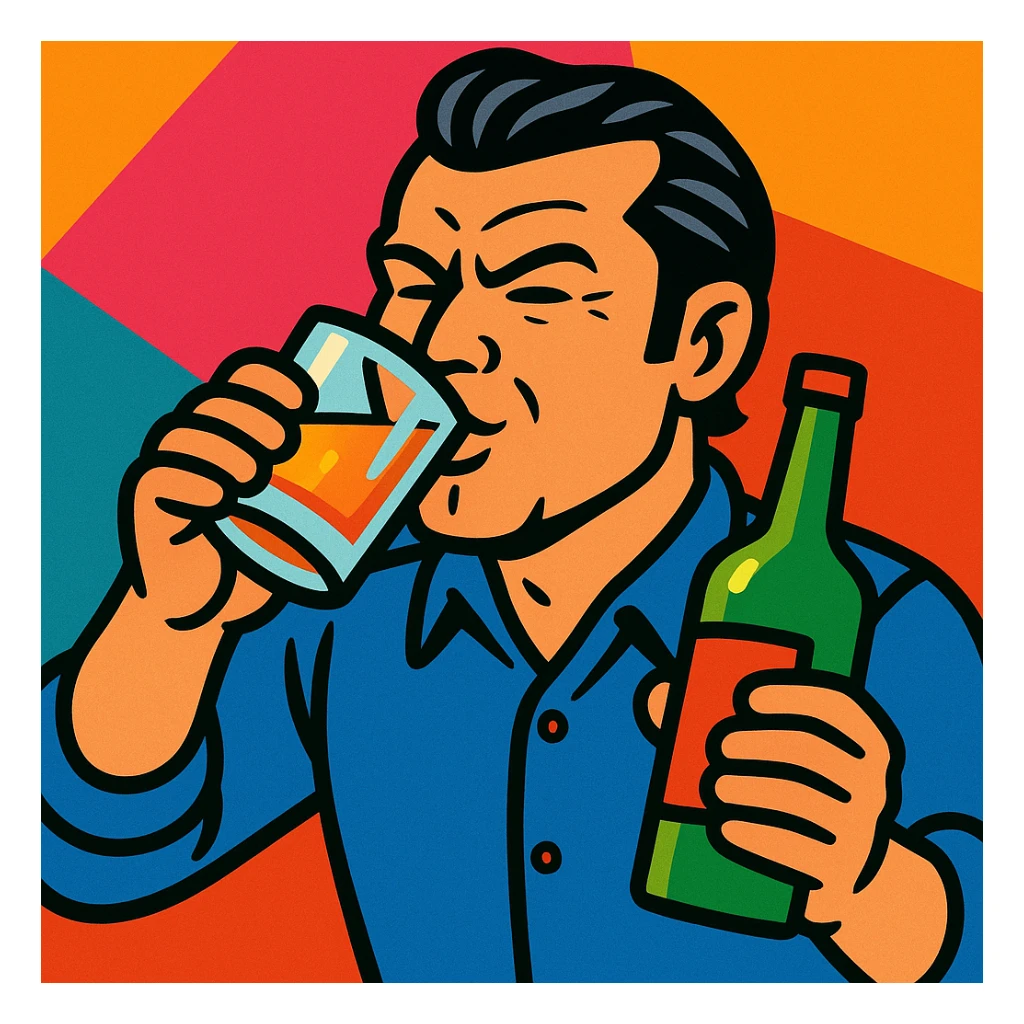 Pete Hegseth drinking alcohol, vibrant toon style sticker