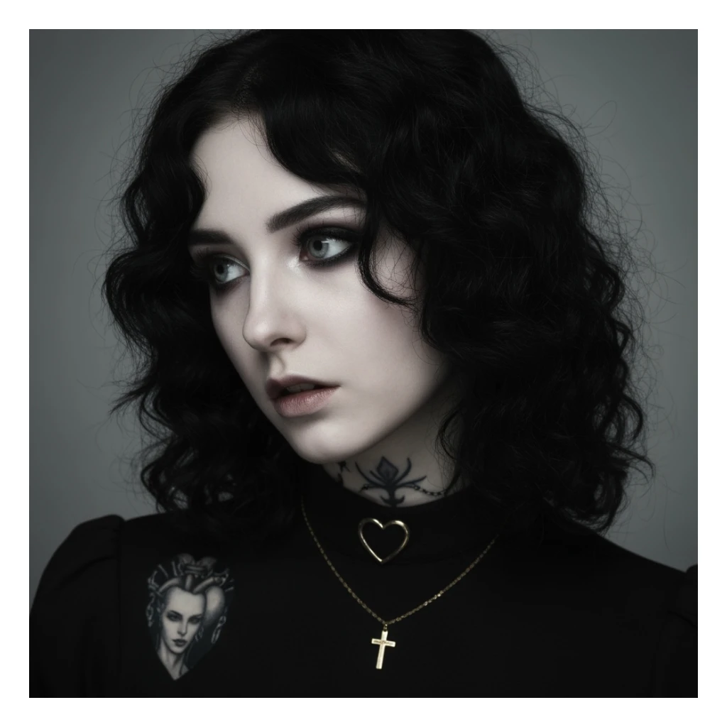 goth profile picture with a heart accent, cute, expressive, minimal, variation 4 sticker