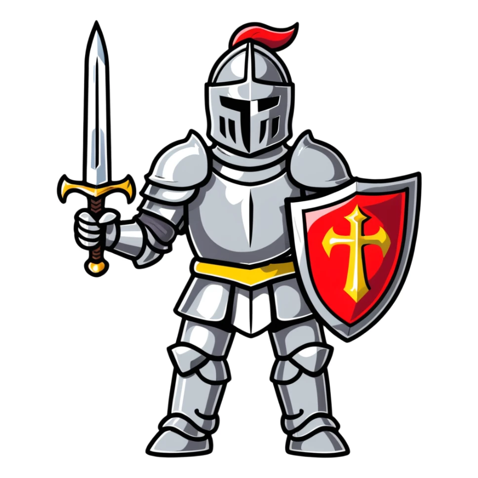 Knight in shining armor with sword and shield sticker