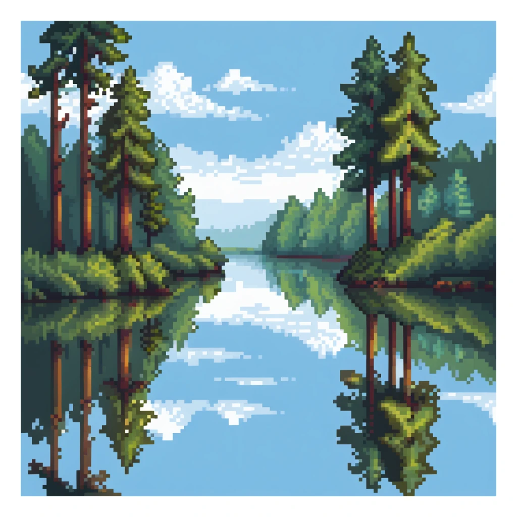 Calm river with reflection of trees and sky sticker