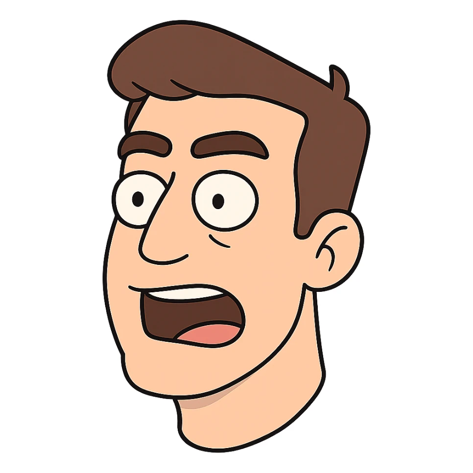 a man's face, animated style, mouth open as if talking, only face visible, flat toon style sticker