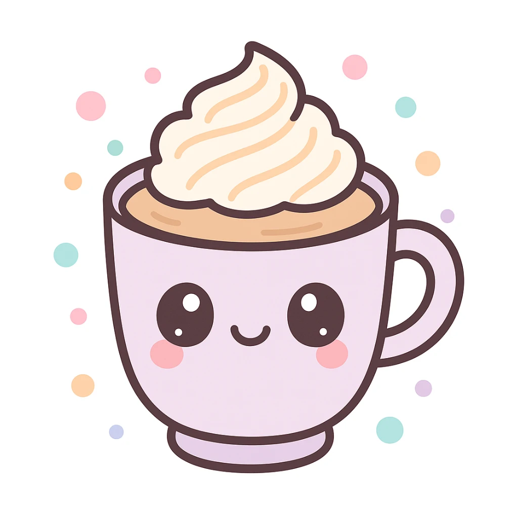 cute smiling vanilla latte, cartoon style sticker