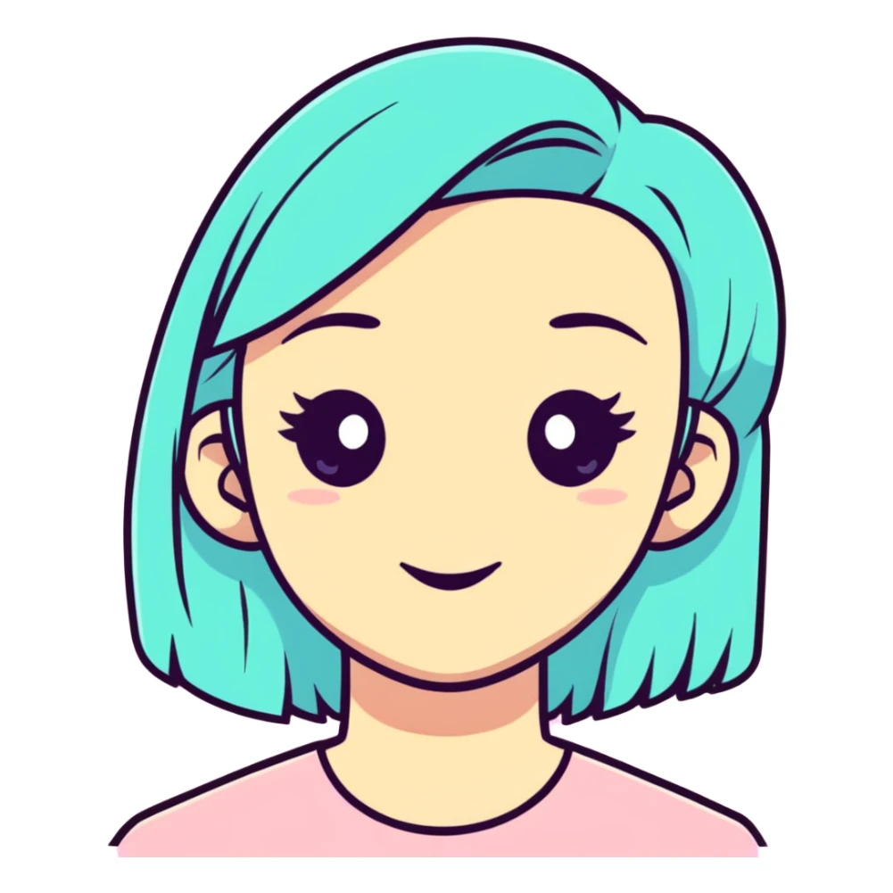 cute girl face in pastel colors, cartoonish sticker