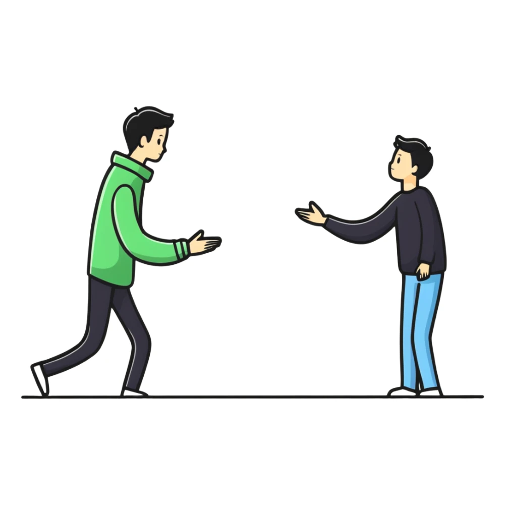 couple with contrasting attachment styles, one person leaning away (avoidant) and one person reaching toward them (approachable) sticker