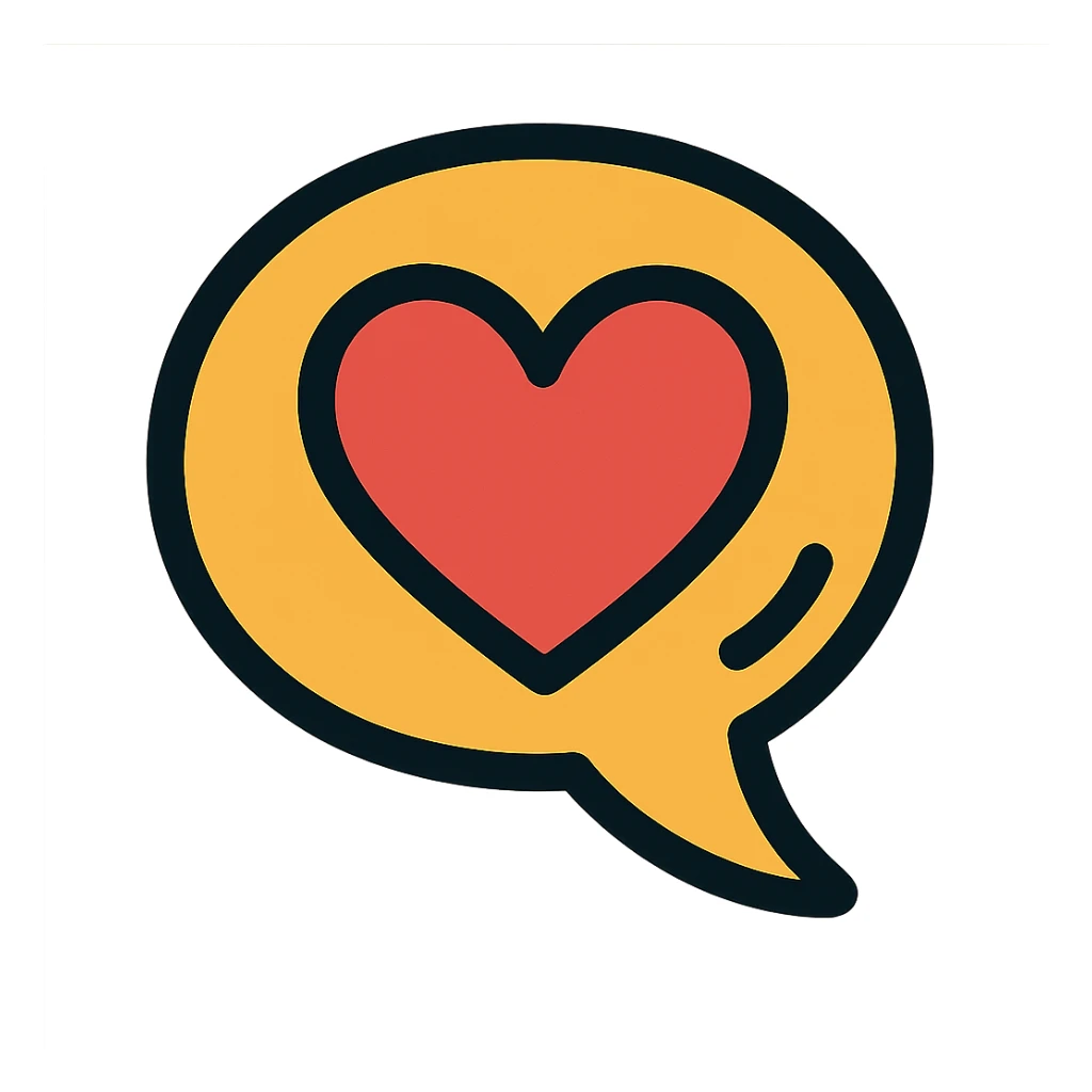 cute cartoon-style speech bubble with a heart, expressive, symbolizing listening with heart, empathy, support sticker