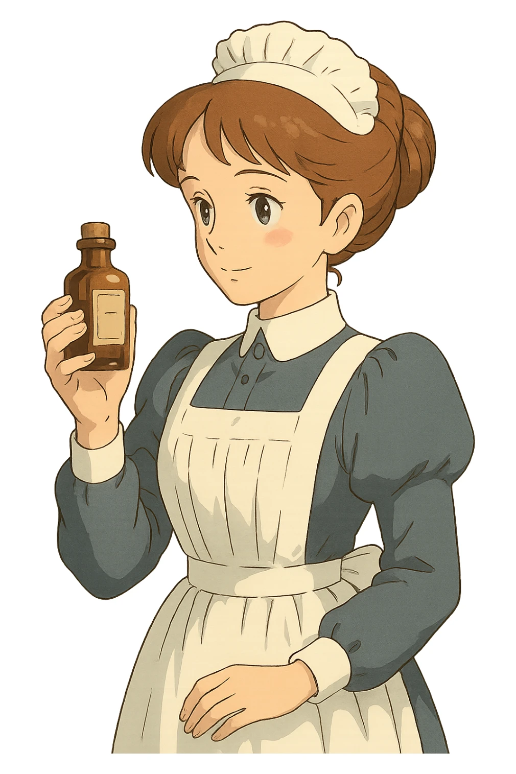 victorian nurse holding a medicine bottle sticker