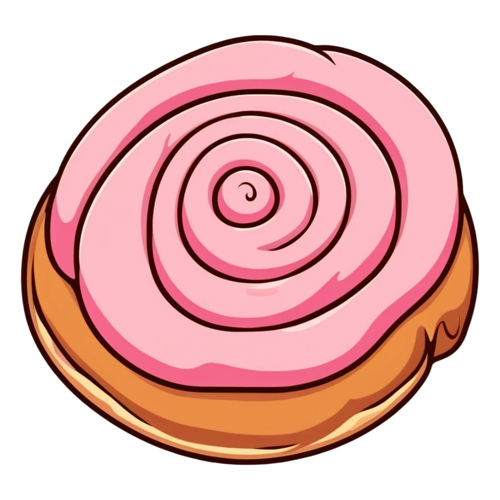 coquette style cinnamon roll with pink frosting seen from top view sticker