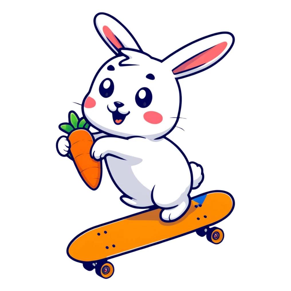Funny rabbit riding a skateboard with carrot in hand sticker