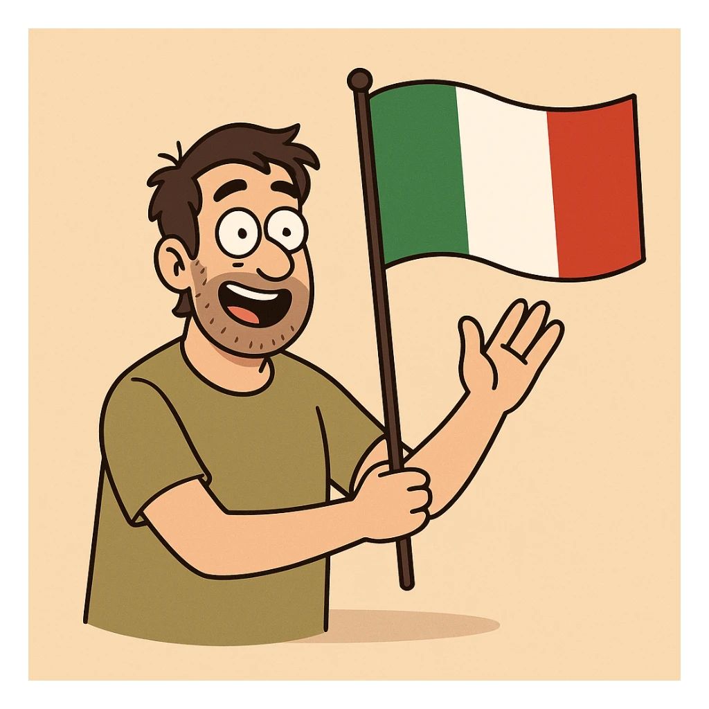 waving Italian flag with green, white, and red vertical stripes, no text, slight shadow, clean design sticker