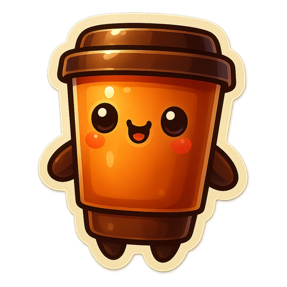 Tall coffee cup, dramatic, hiding sticker