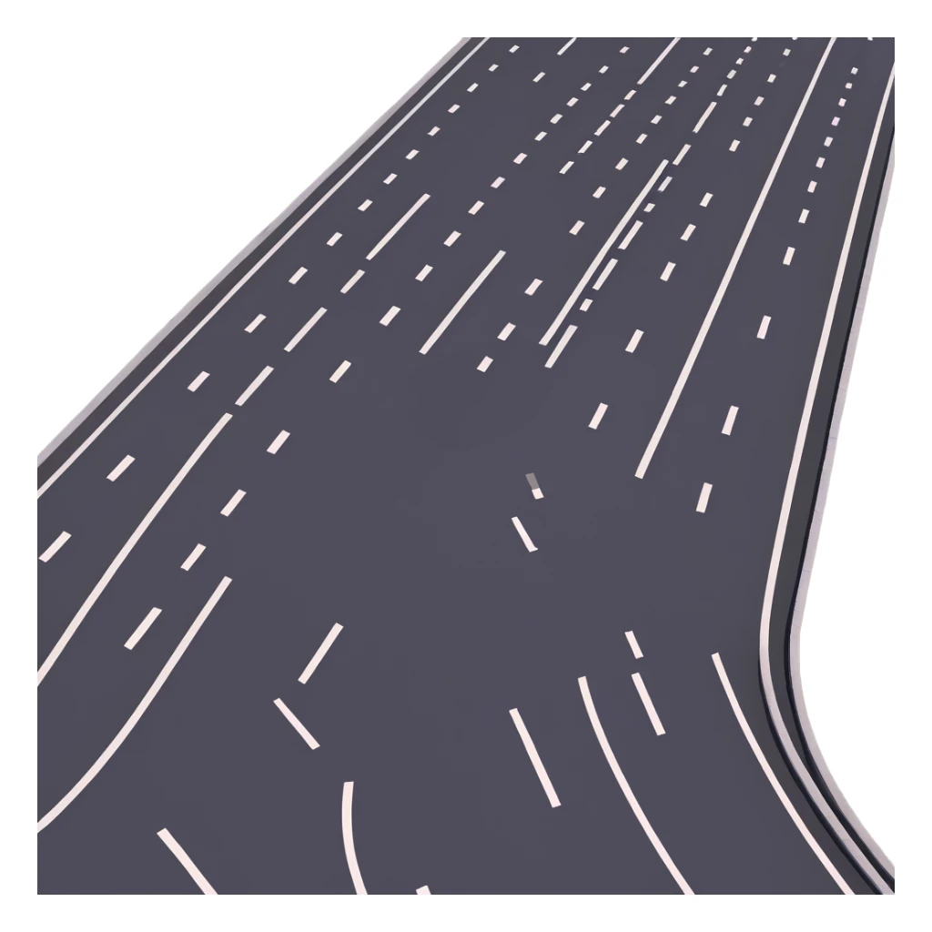 a modern expressway with multiple lanes, smooth asphalt, and clear lane markings, seen from above, microsoft style 3d fluent emoji style sticker