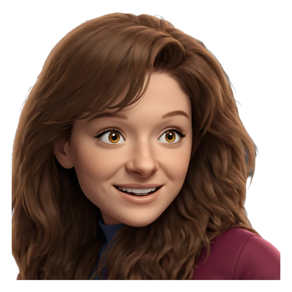 smiling girl with long brown hair sticker