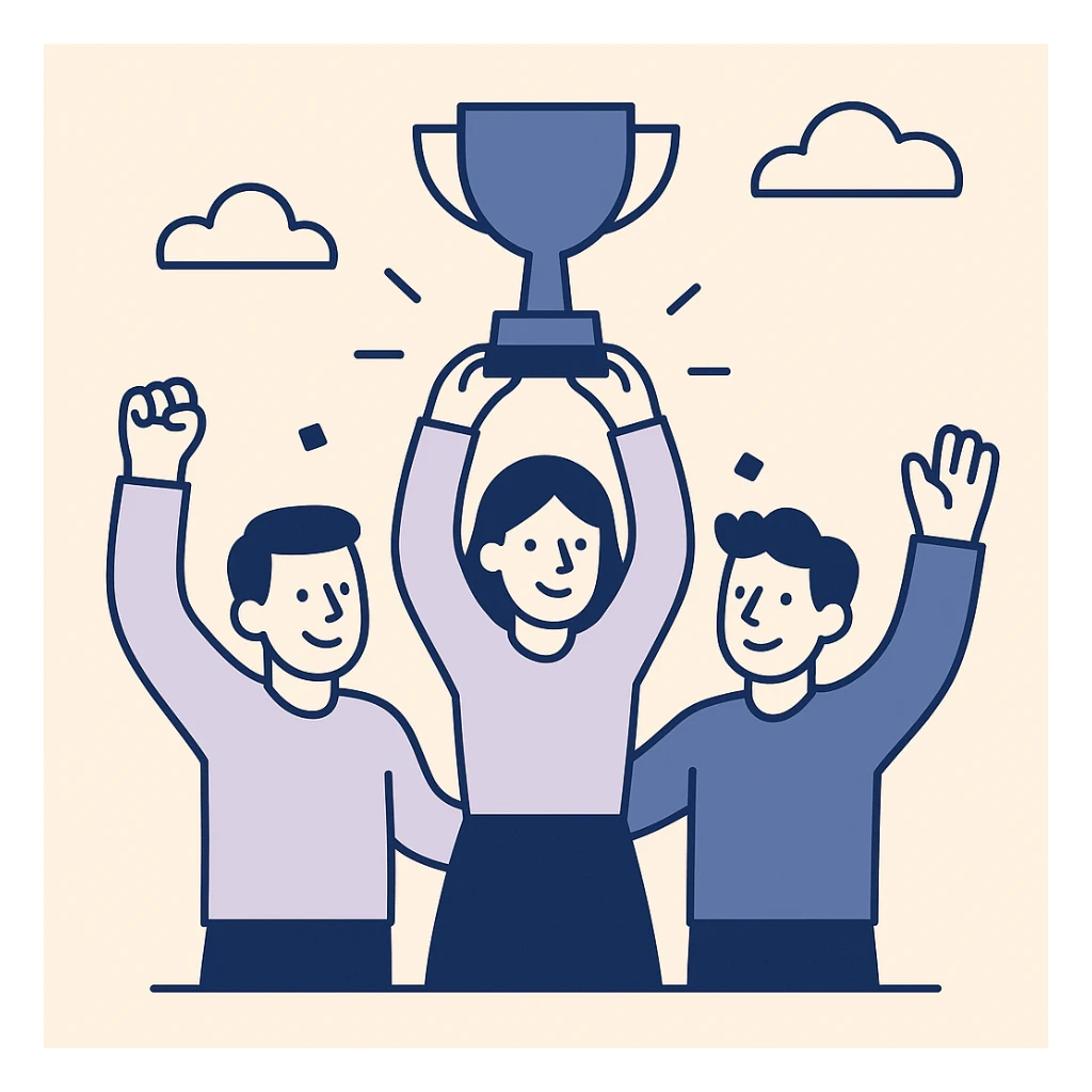 team celebrating with trophy sticker