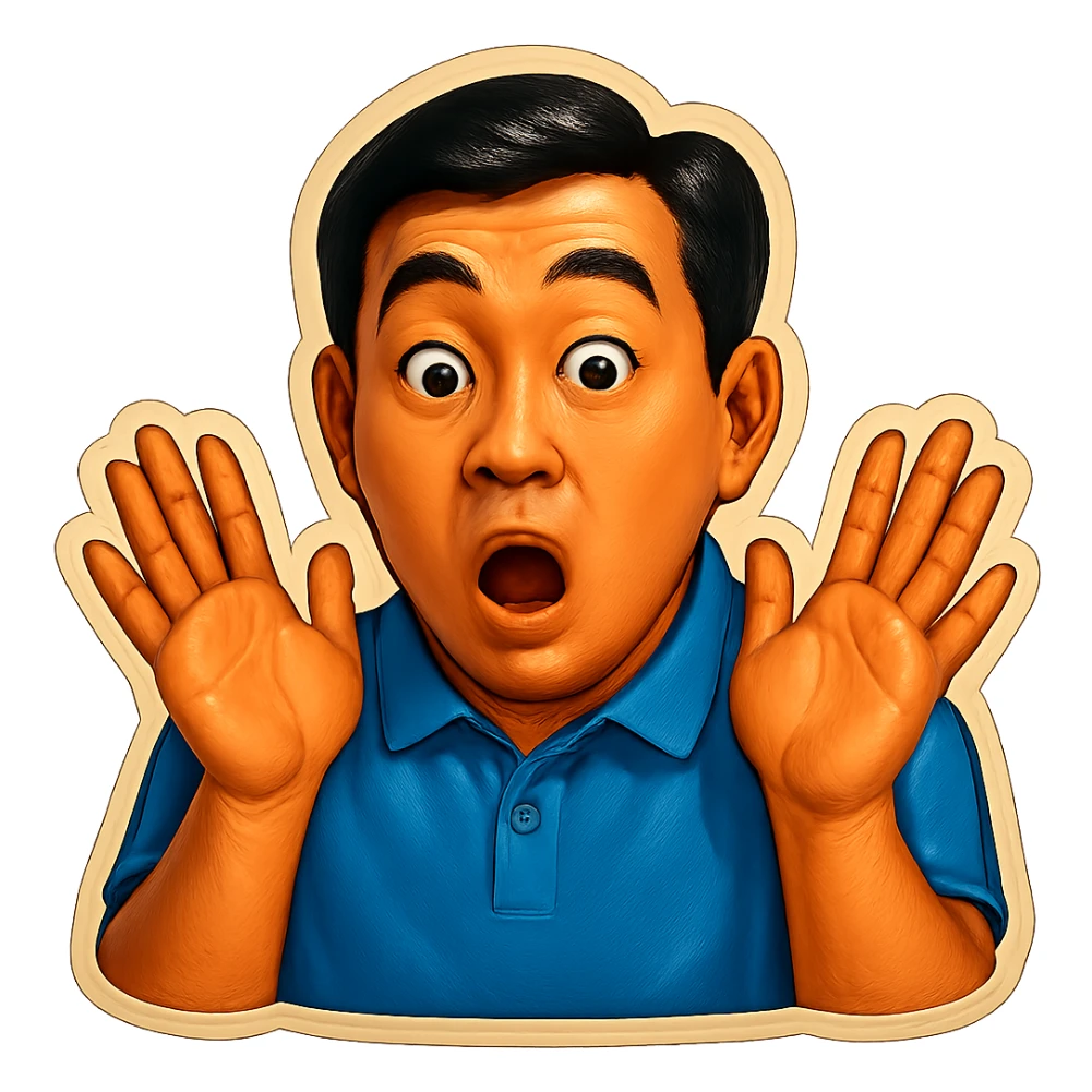 The same Japanese man looks at the viewer with a surprised look, and his hands are empty sticker