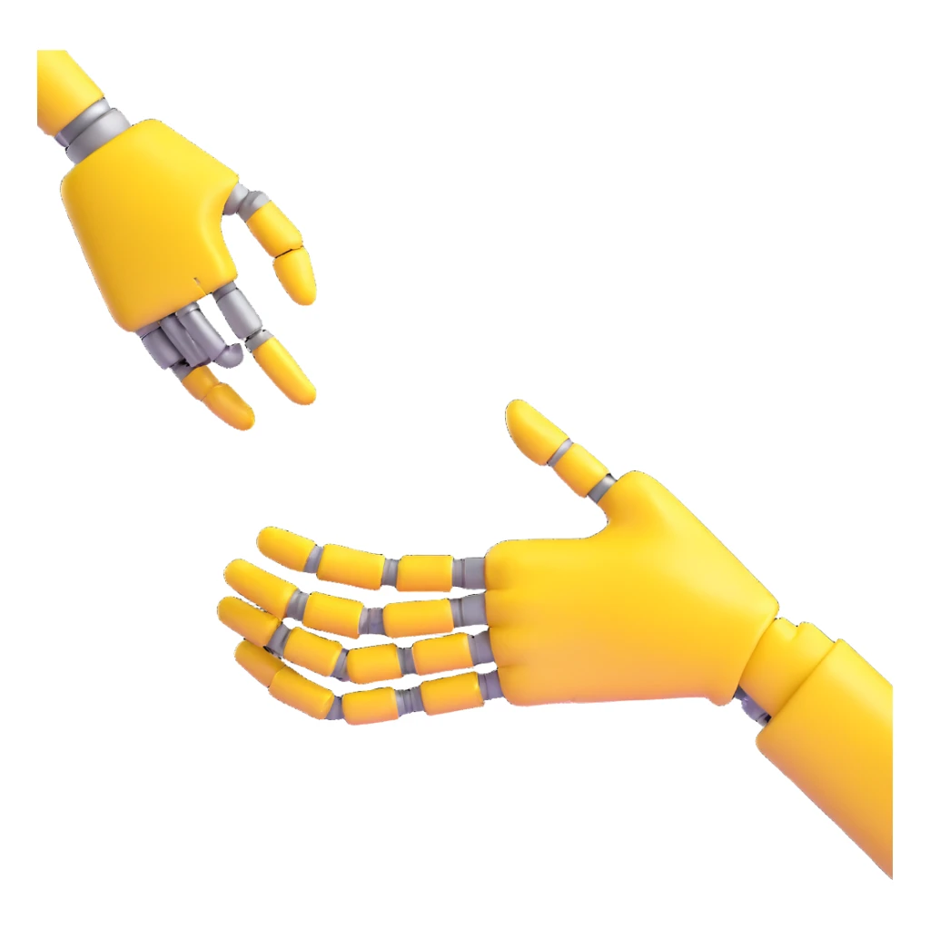 Human hand shaking robot hand, yellow human hand and metallic robot hand sticker