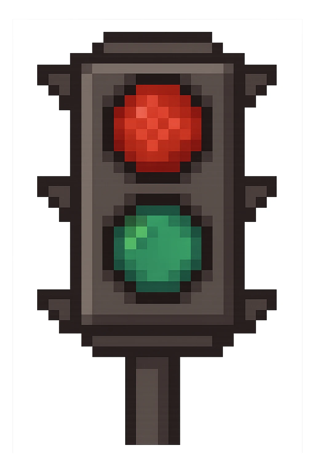Transform this into a stop and go light showing both red and green lights, keep the pixel art style, no background. sticker
