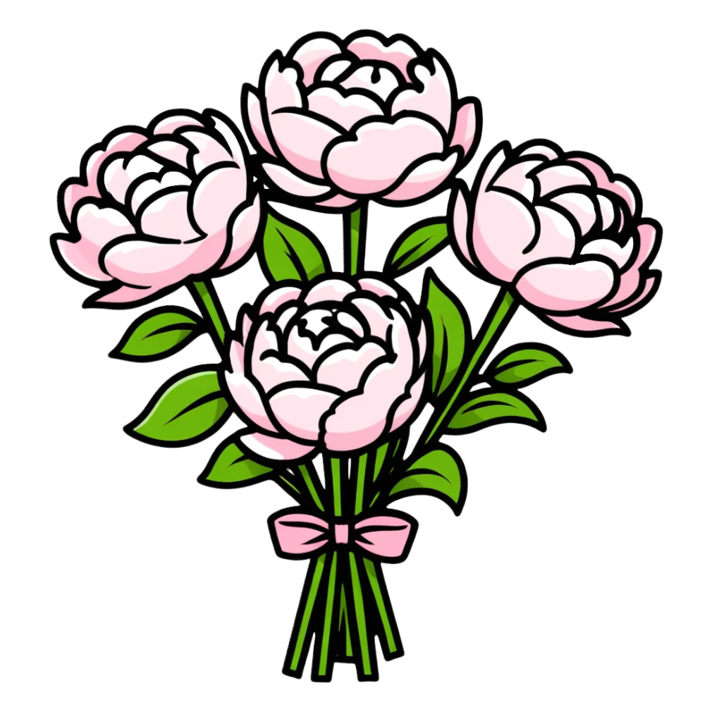 vibrant bouquet of peonies with ribbon sticker