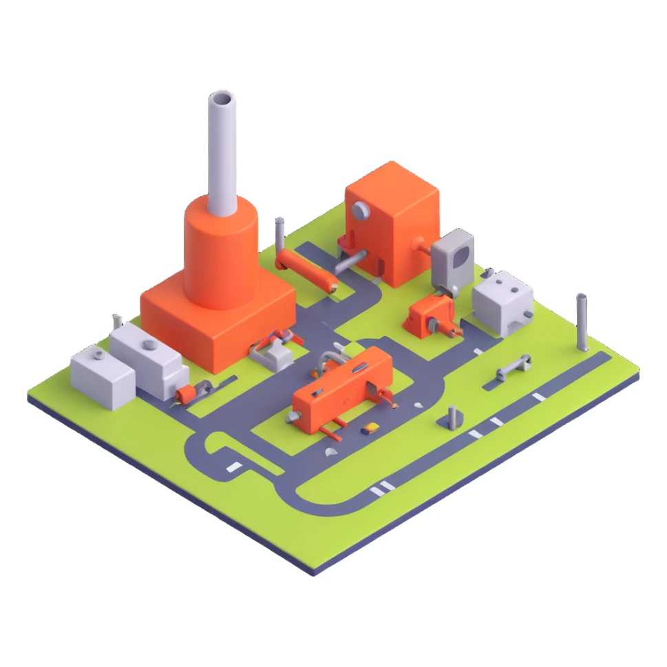 Mass Production illustrating a minimalist factory icon or simplified production line with a polished look. sticker