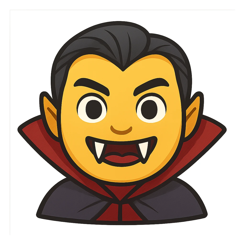 face with vampire fangs and cape emoji, digital illustration sticker