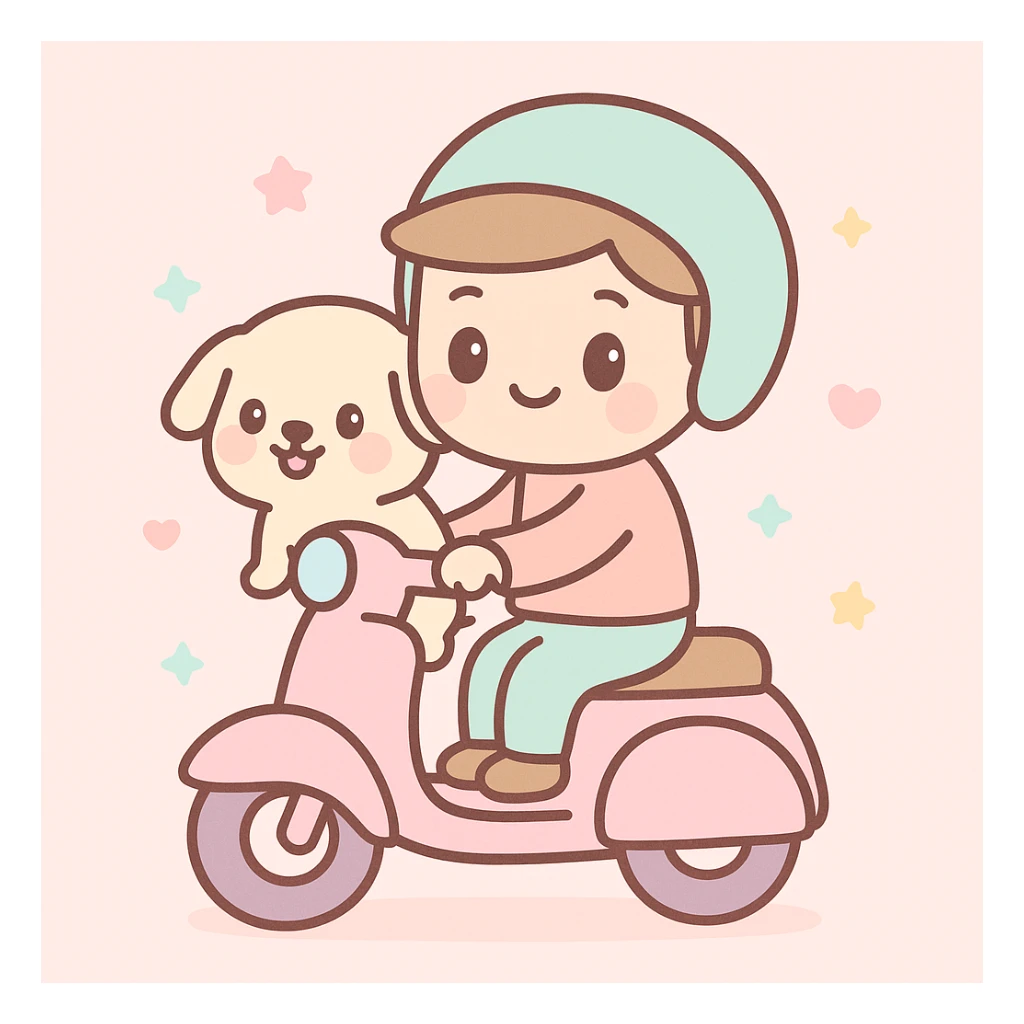 man and his pet dog riding a vespa sticker