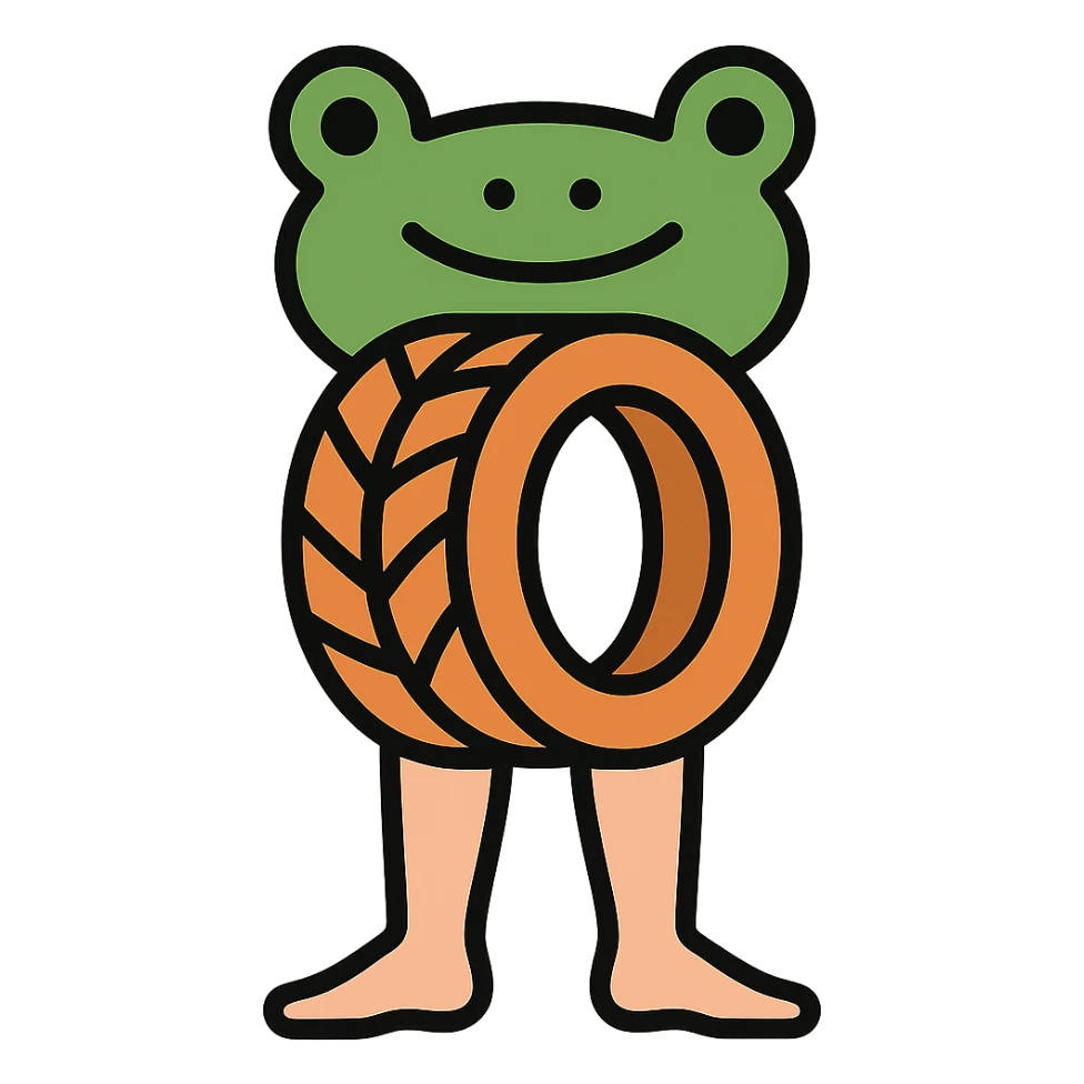 Change the legs to realistic human legs, keep the tire and frog's head, icon style, clean and simple, no background sticker