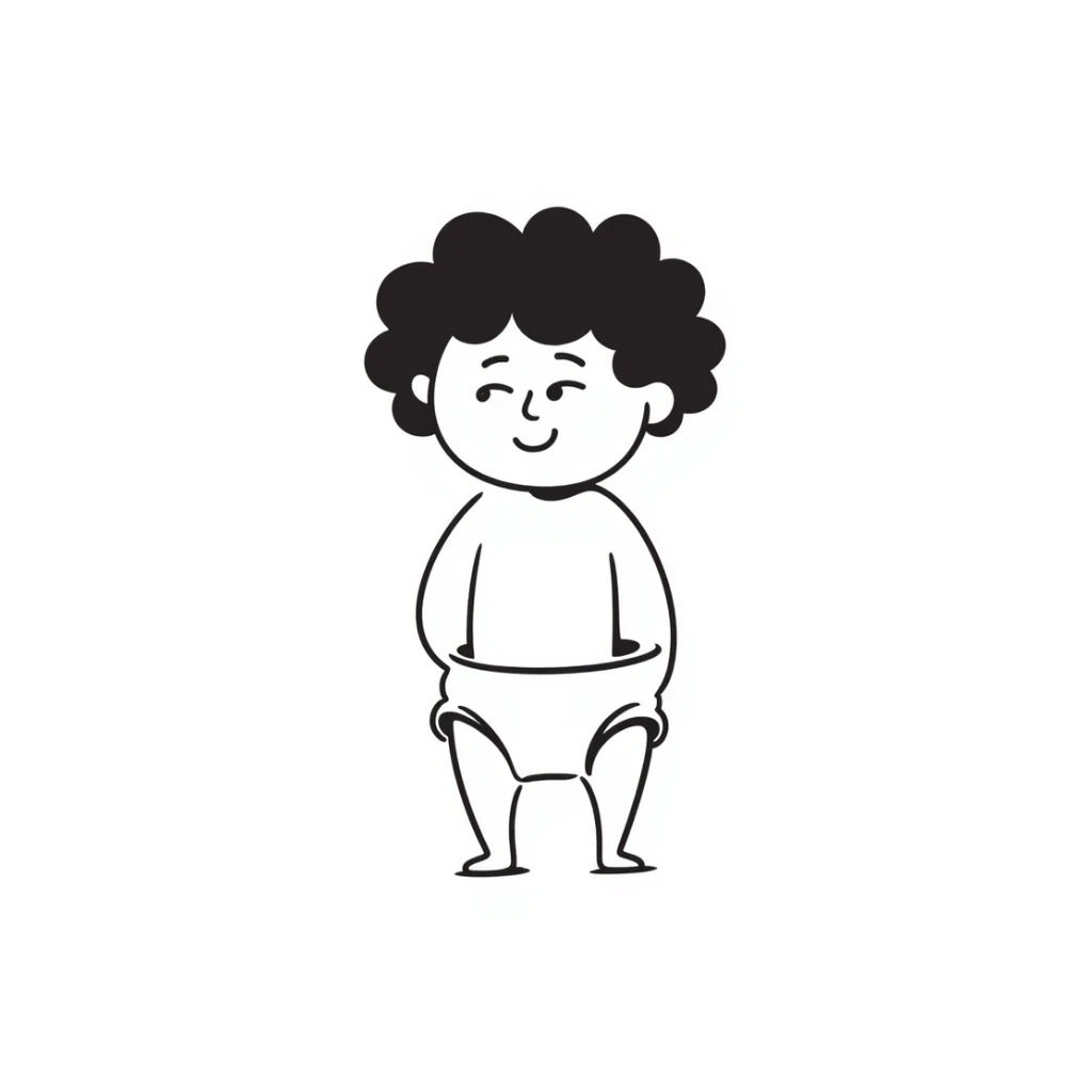 small kid in diaper, hand drawn doodle style, no background sticker