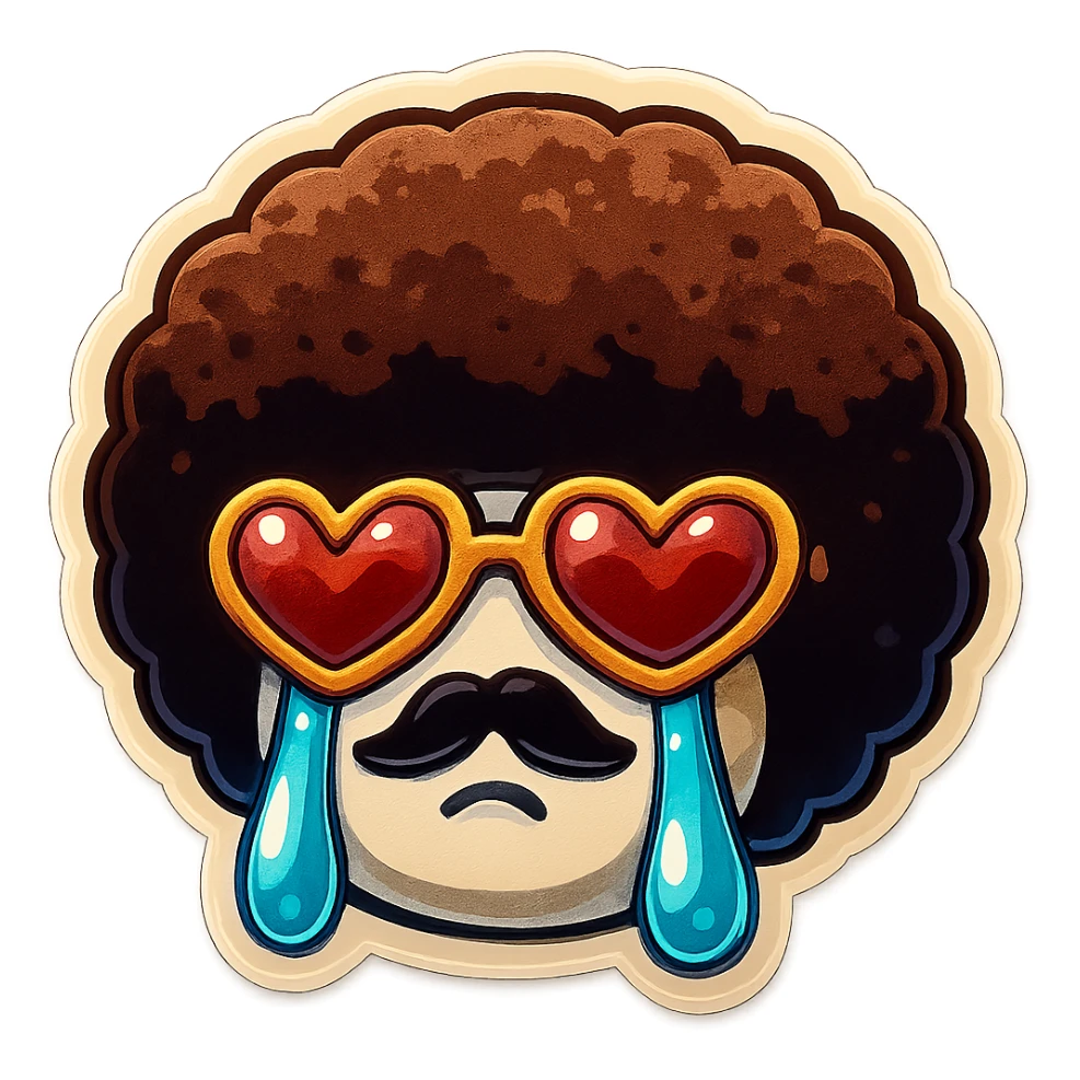 White circle face, afro, heart glasses, Crying with large tears sticker