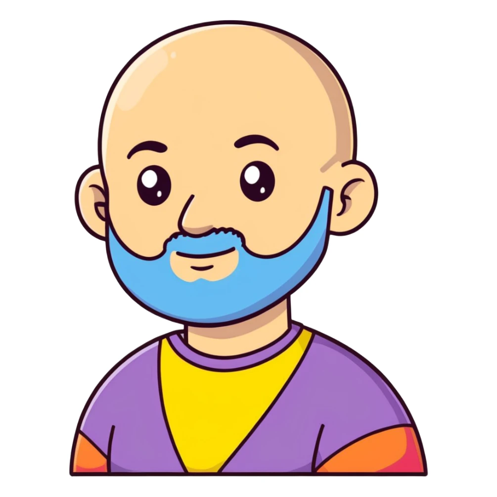 Bald guy with only chinstrap beard no mustache and rainbow shirt sticker