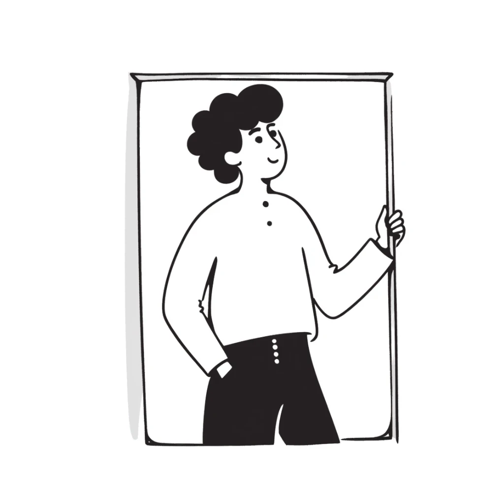 A hand-drawn portrait of a man in a simple picture frame sticker