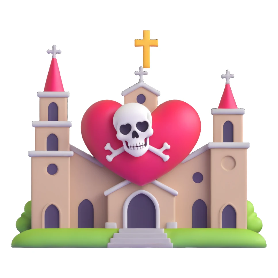 heart, skull, and church together sticker