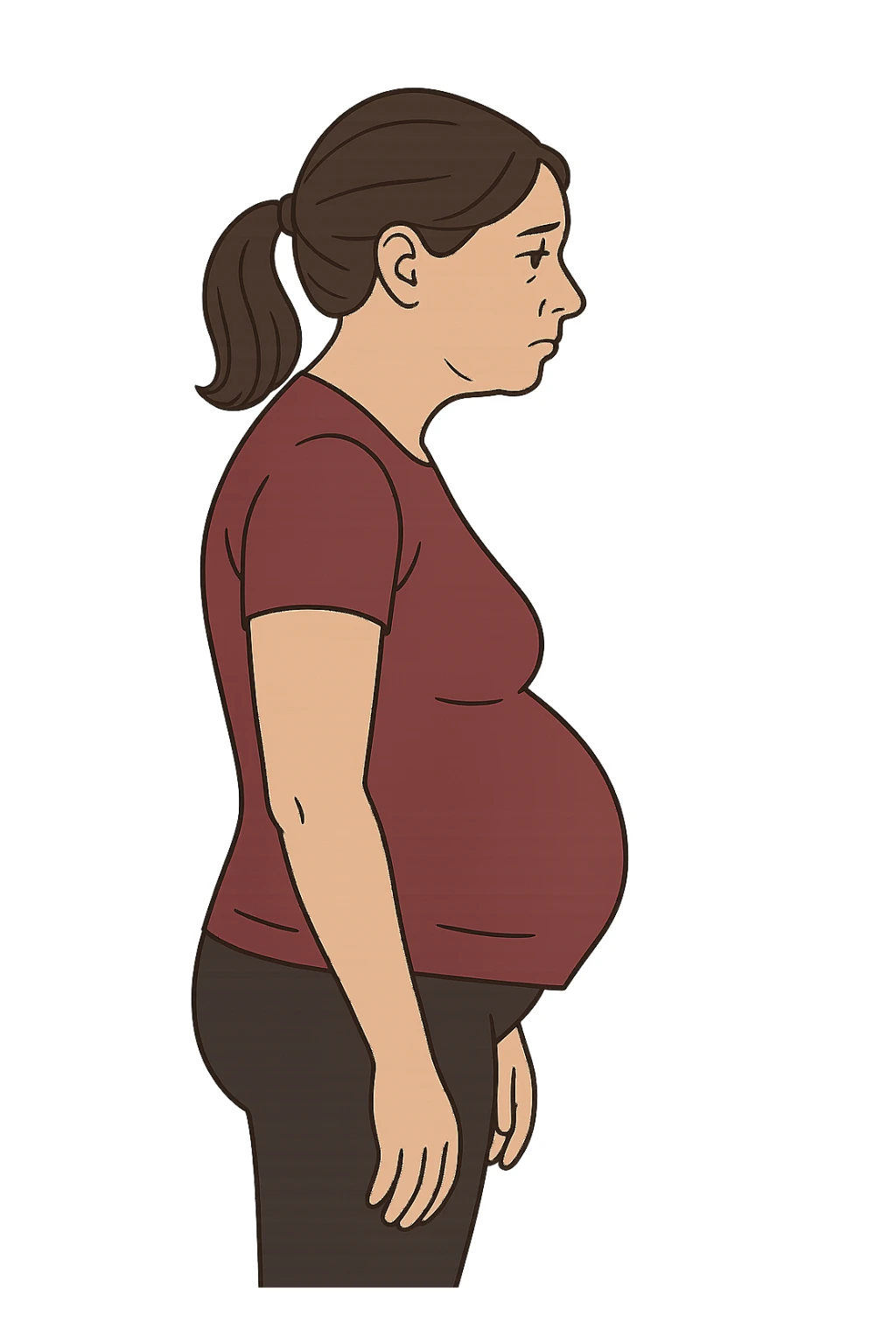 DONNA DI PROFILO CON LA POSTURA SBAGLIATA, LA PANCIA IN FUORI E LE SPALLE CHIUSE sticker