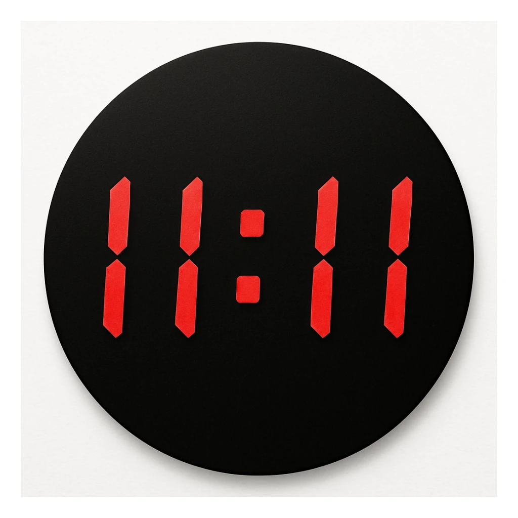 emoji with a black circular background, displaying '11:11' in red digital clock style numbers sticker