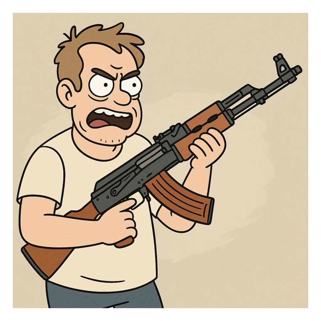 cartoon style AK-47 assault rifle sticker