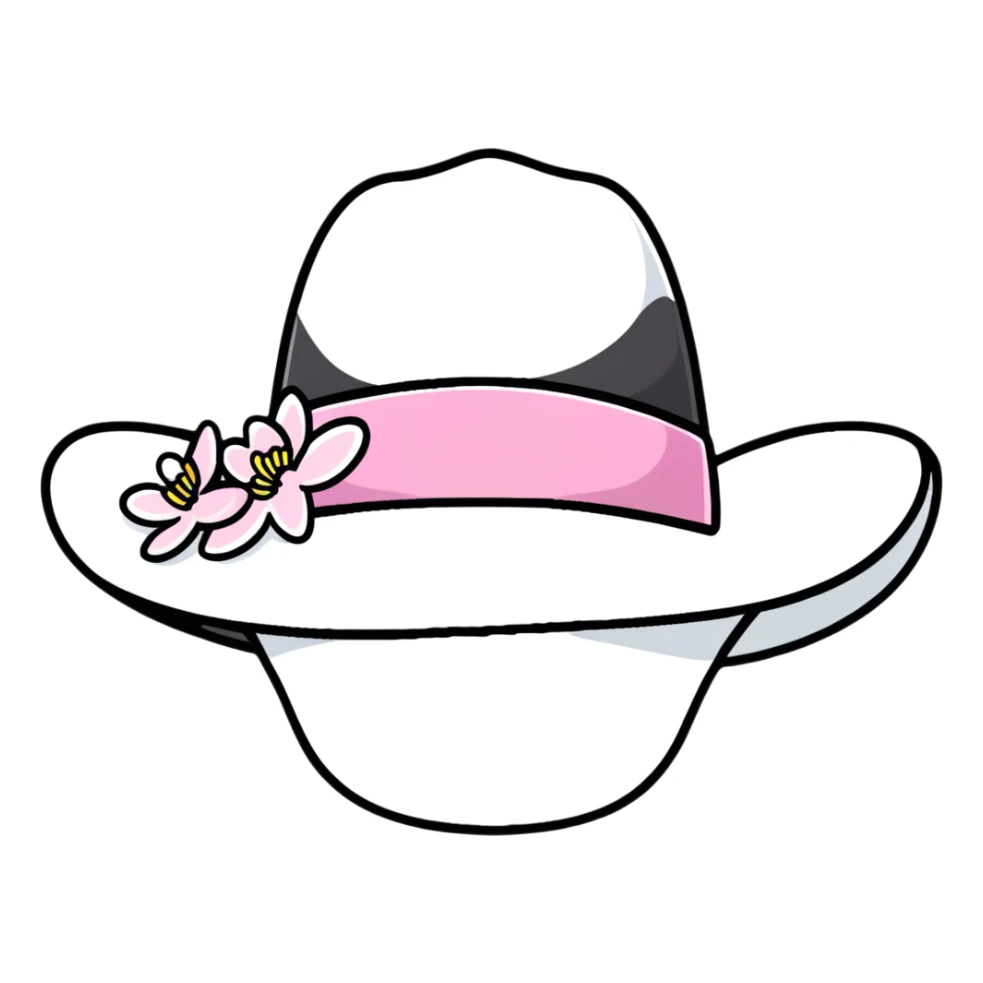 White cowgirl hat with pink cherry blossoms sticker