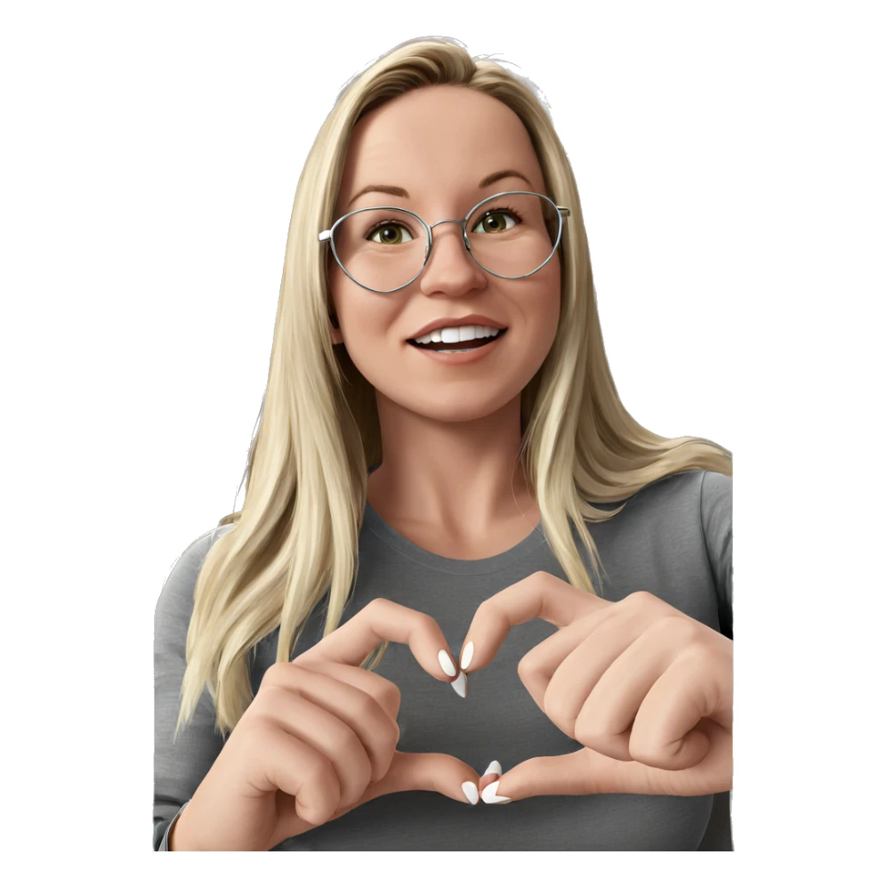 blonde girl with heart hands sticker
