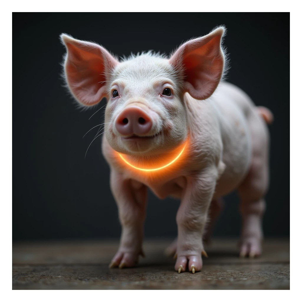 pig with the thyroid area indicated by a glowing halo or colored outline on the neck, rest of the body normal, white background, clean didactic style, hyperrealistic 4K sticker