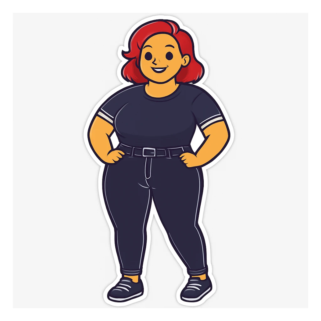 Change hair color to red, keep everything else the same, in sticker style. sticker