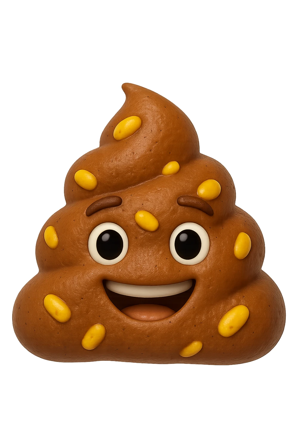 emoji stile iphone 3d di una cacca con mais visibile all'interno, iperrealistiche 4k sticker