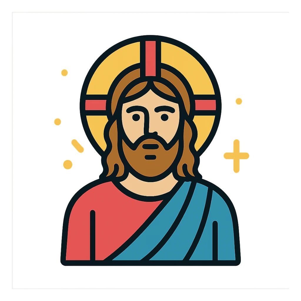 modern icon style Jesus with clean lines, gold accents, abstract background sticker