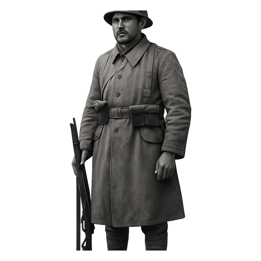 Ottoman WW1 soldier, trench coat, helmet, vintage military style sticker