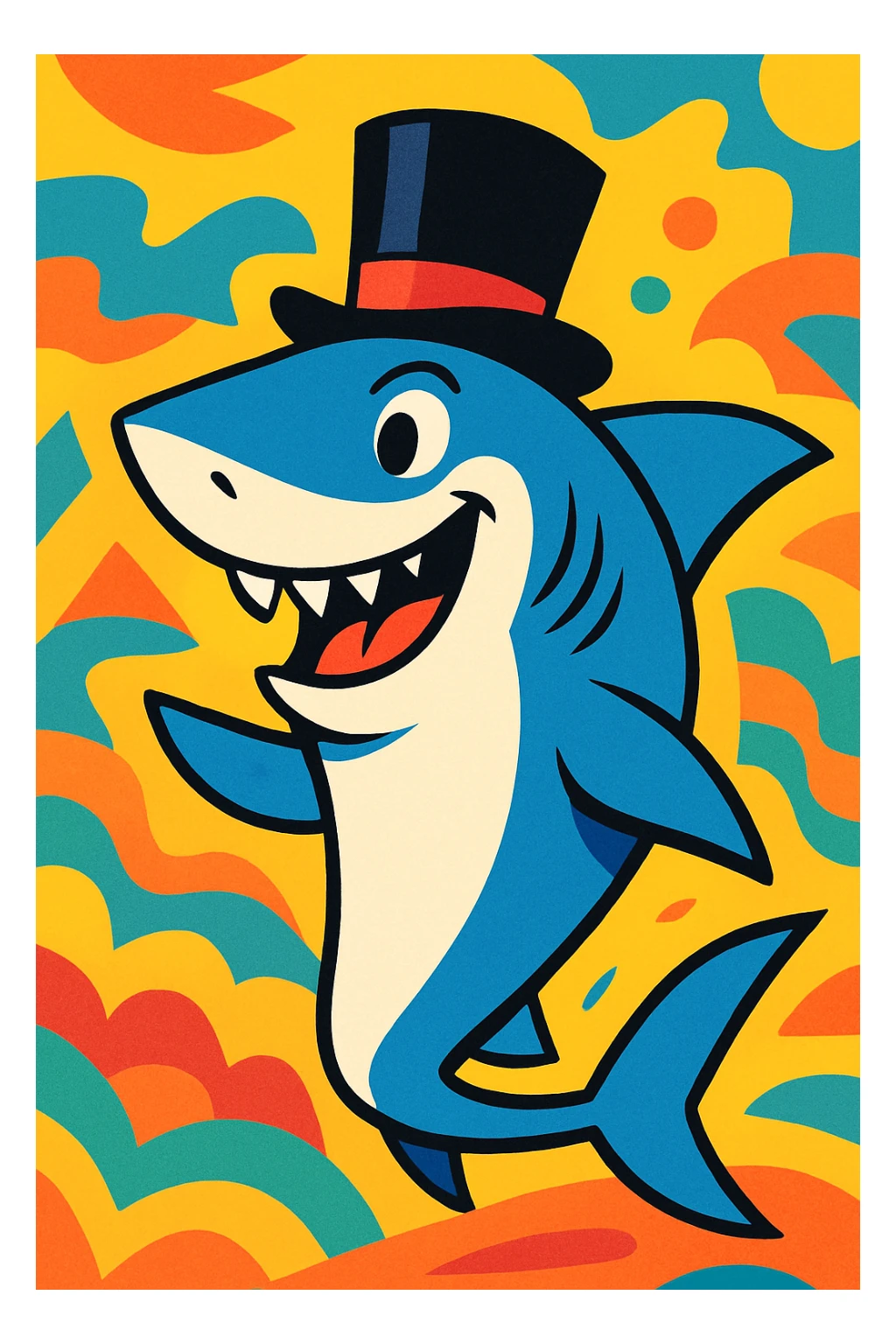shark with a top hat, cartoon style, vibrant colors sticker
