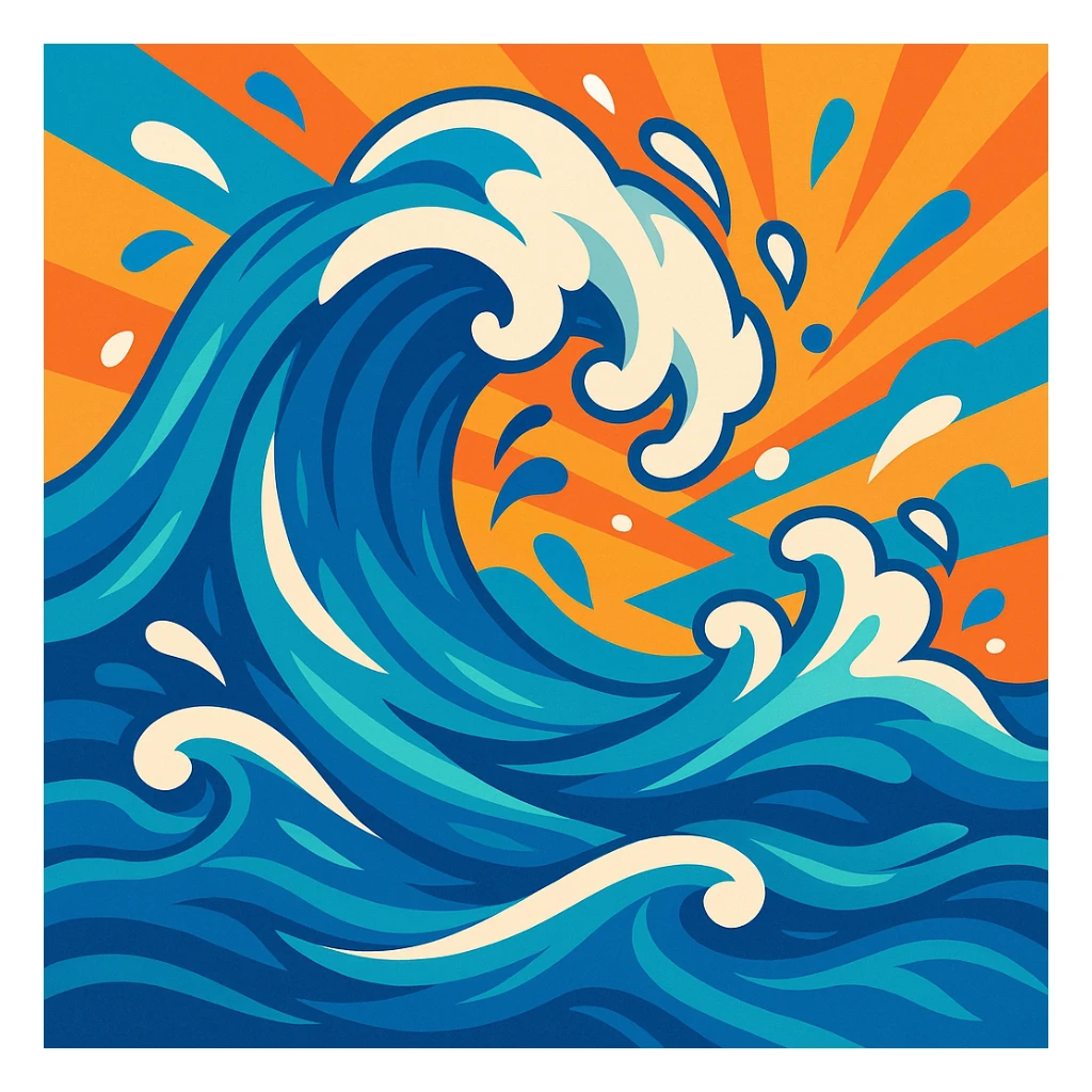 flowing water, vibrant and dynamic sticker